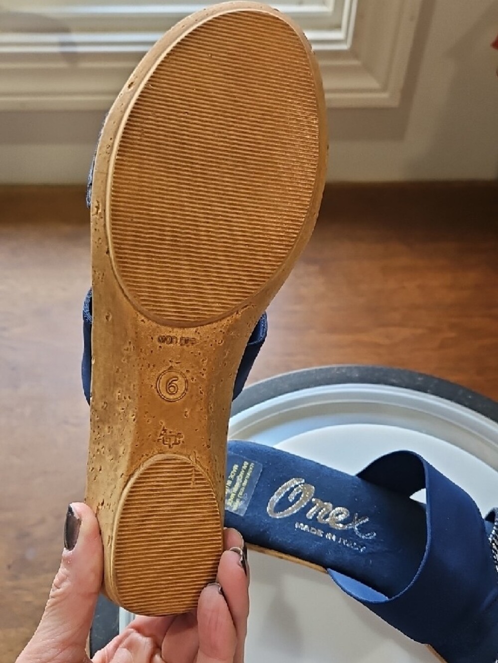 Onex Navy Blue Metallic Pattern Slide Mules - Picture 6 of 7